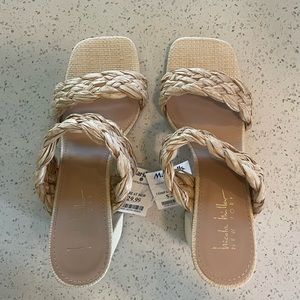 Nicole Miller straw weave block heels
